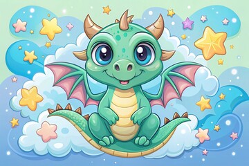 Obraz premium Cute Dragon Vector Illustration for Kids - Printable Graphic Art