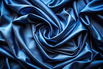 Obraz premium Dark Blue Silk Background with Soft Pleats - Elegant Textile Aerial Photography