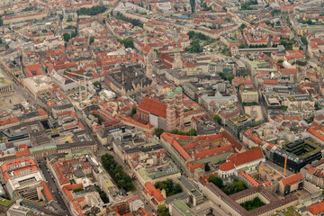 Church of our lady in Munich in Germany seen from a small plane