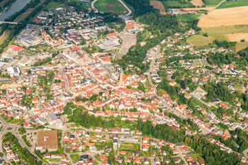 Dingolfing in Bavaria in Germany seen from a small plane