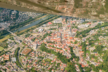 Dingolfing in Bavaria in Germany seen from a small plane
