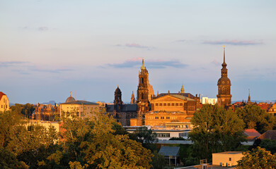 Fototapeta premium View over the modern district of Dresden in summer at evening