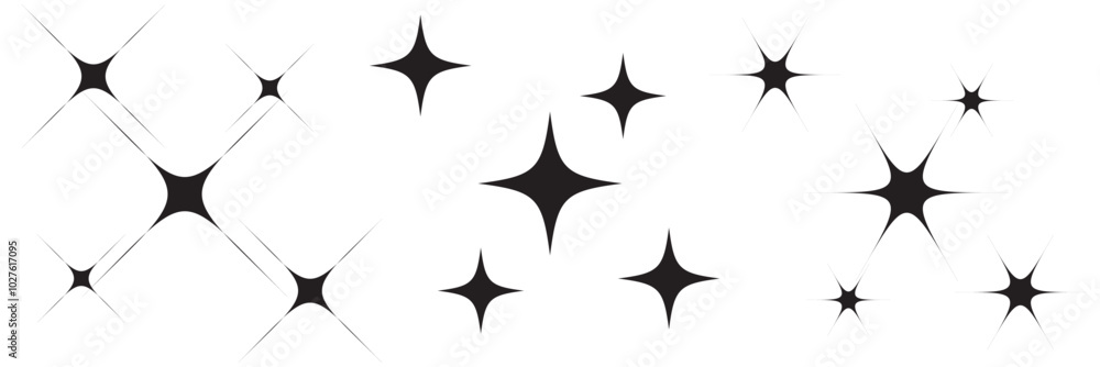 Wall mural retro futuristic bright vector icons collection. set of original star sparkle shapes. abstract shine