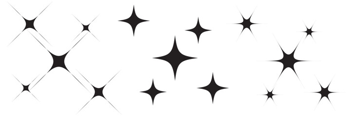 Retro futuristic bright vector icons collection. Set of original star sparkle shapes. Abstract shine effect vector sign. Glowing light effect, twinkle templates stars and bursts, shiny flash