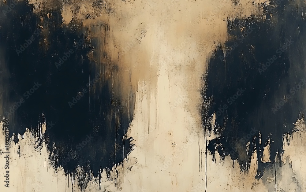 Poster an abstract artwork featuring dark smudges on a lighter background, creating a striking visual contr