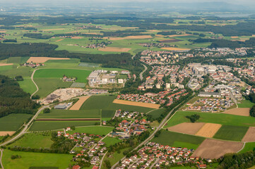 Traunreut in Germany seen from a small plane
