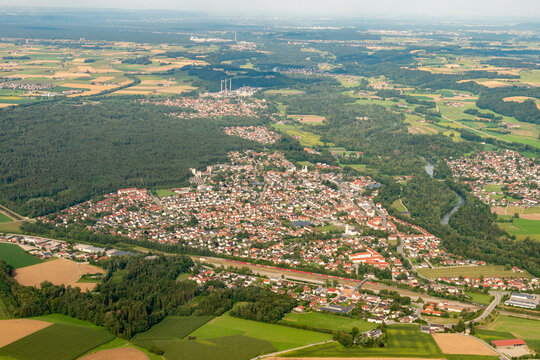 Garching an der Alz in Germany seen from a small plane