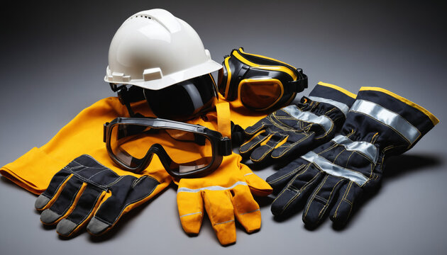 Safety gear set for construction and industrial workers.
