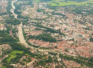 Obraz premium Kempten in Germany seen from a small plane