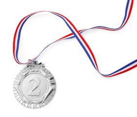 Naklejka premium One silver medal isolated on white, top view