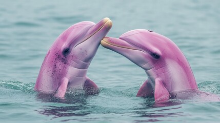 Mother and calf pink dolphins in tender moment at sea © Maetinee