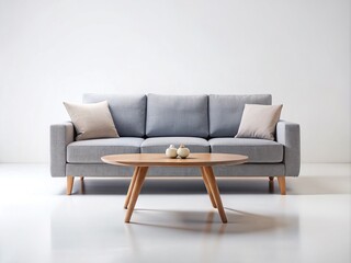 Fototapeta premium Grey Sofa and Table Set Minimalist Photography for Modern Interiors