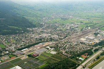 Buchs in Switzerland seen from a small plane