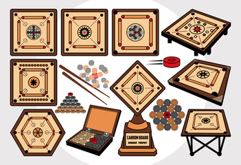 Carrom Board SVG Bundle Carrom Game Silhouette Carrom Coins Cut File Bundle