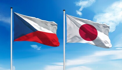 Naklejka premium 日本の国旗とチェコの国旗(Japan flag & Czechia flag.) 