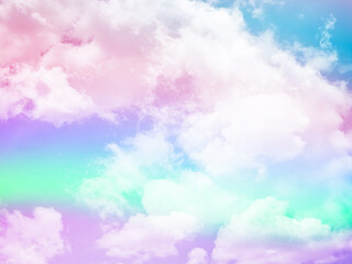 beauty sweet pastel purple and  green colorful with fluffy clouds on sky. multi color rainbow image. abstract fantasy growing light