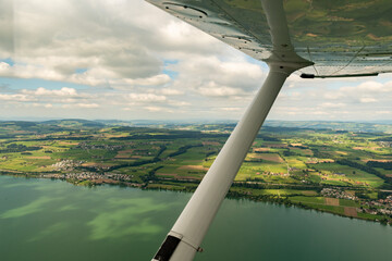 Lake Sempach in Switzerland seen from a small plane