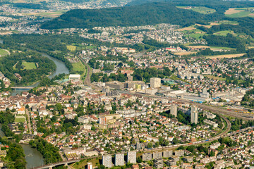 Obraz premium Brugg in Switzerland seen from a small plane