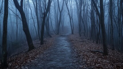 Fototapeta premium Misty Path Through Foggy Forest Landscape