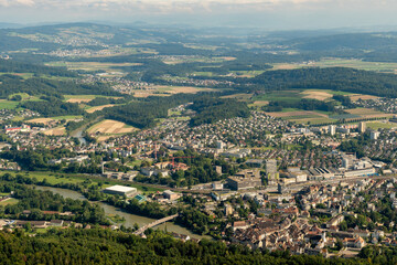 Fototapeta premium Brugg in Switzerland seen from a small plane