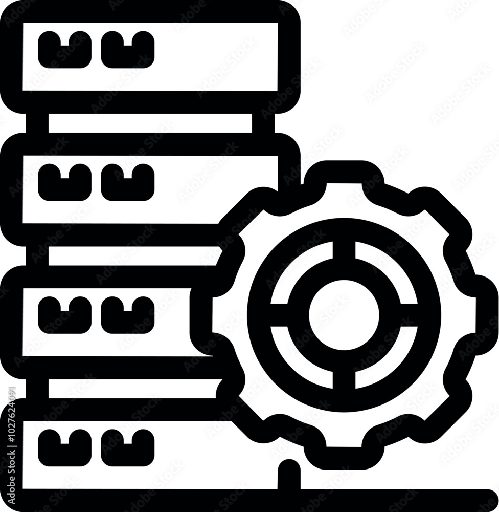 Poster this icon of a gear partially obscuring a server stack represents server optimization