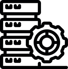 This icon of a gear partially obscuring a server stack represents server optimization