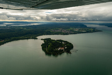 Mainau island in the lake of Constance seen from a small plane