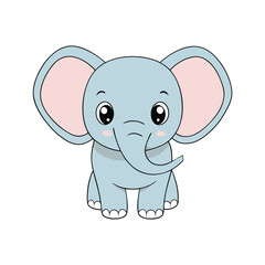 Cute Baby Elephant Vector Illustration on White Background.