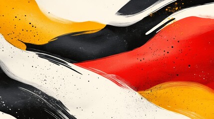 Obraz premium Vibrant red, yellow, and black abstract painting, modern contemporary art