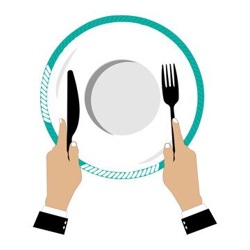 hands holding fork knife plate setting clip art preview