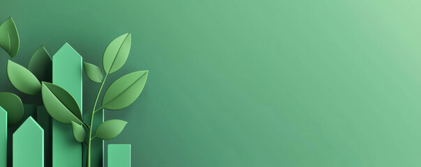 Stylized green plants arranged on a soft green background.