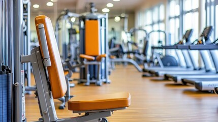 Fototapeta premium A background of gym machines and equipment in use.
