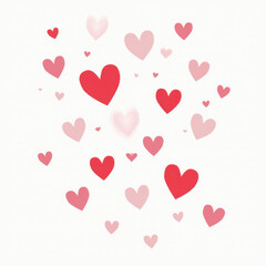 Falling pink and red hearts on white background, simple illustration, Valentine's Day concept