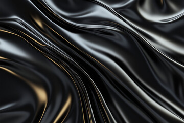 Fototapeta premium Black smooth satin silk metallic wave background