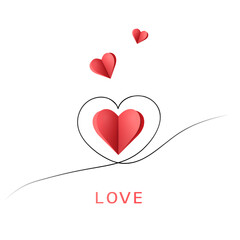 A paper heart with a outlined outline on a white mold. Heart sticker. The concept of February 14th. Vector EPS 10.