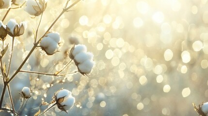 Fototapeta premium Cotton Plant Branch with Bokeh Background