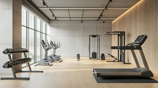 A boutique fitness studio with sleek gym equipment and minimalistic design.