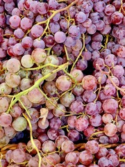 grapes lie in a basket on a shelf in a store