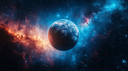 burning planet Earth in space, set against a bright blue backdrop. This powerful visual symbolizes climate change, environmental crisis, and the urgent need for global awareness