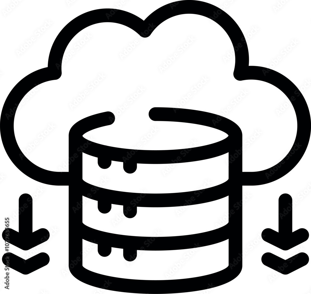 Poster simple vector showing data downloading from a cloud server to a database