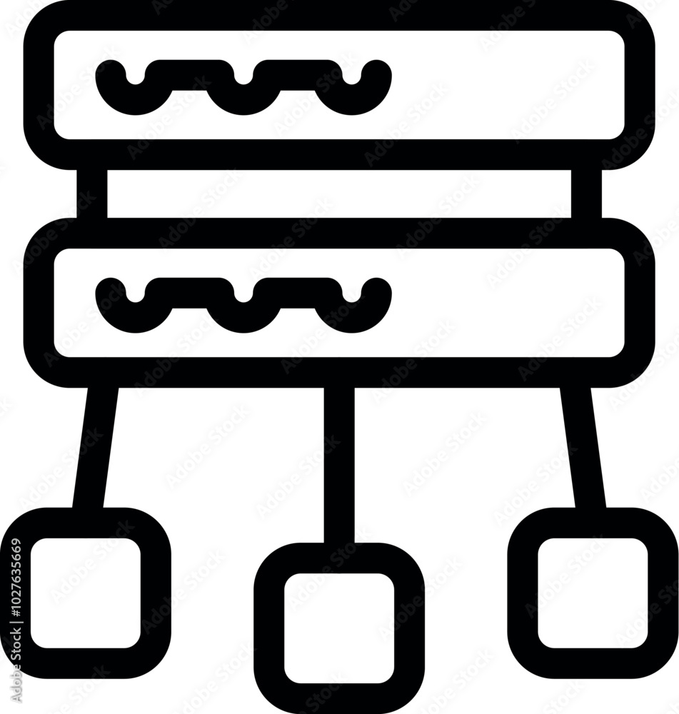 Poster icon of a network attached storage connecting three devices with cables, data storage concept