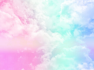 beauty sweet pastel pink and  green colorful with fluffy clouds on sky. multi color rainbow image. abstract fantasy growing light