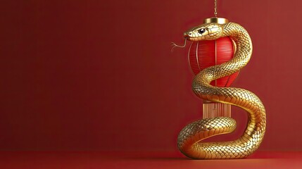Obraz premium Golden Snake Wrapped Around Red Chinese Lantern
