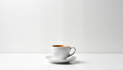 Obraz premium White coffee cup on saucer against minimalist background