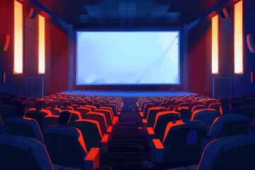 Fototapeta premium Audience members relax in cozy seats while enjoying a captivating film in a welcoming movie theater environment. Generative AI