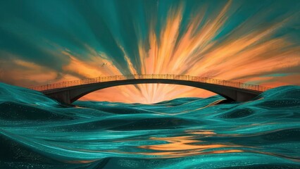 A bridge with a sunset in the background.