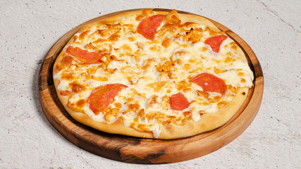 Pizza on wooden tray