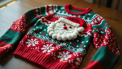 Festive Santa Claus Christmas sweater in red and green