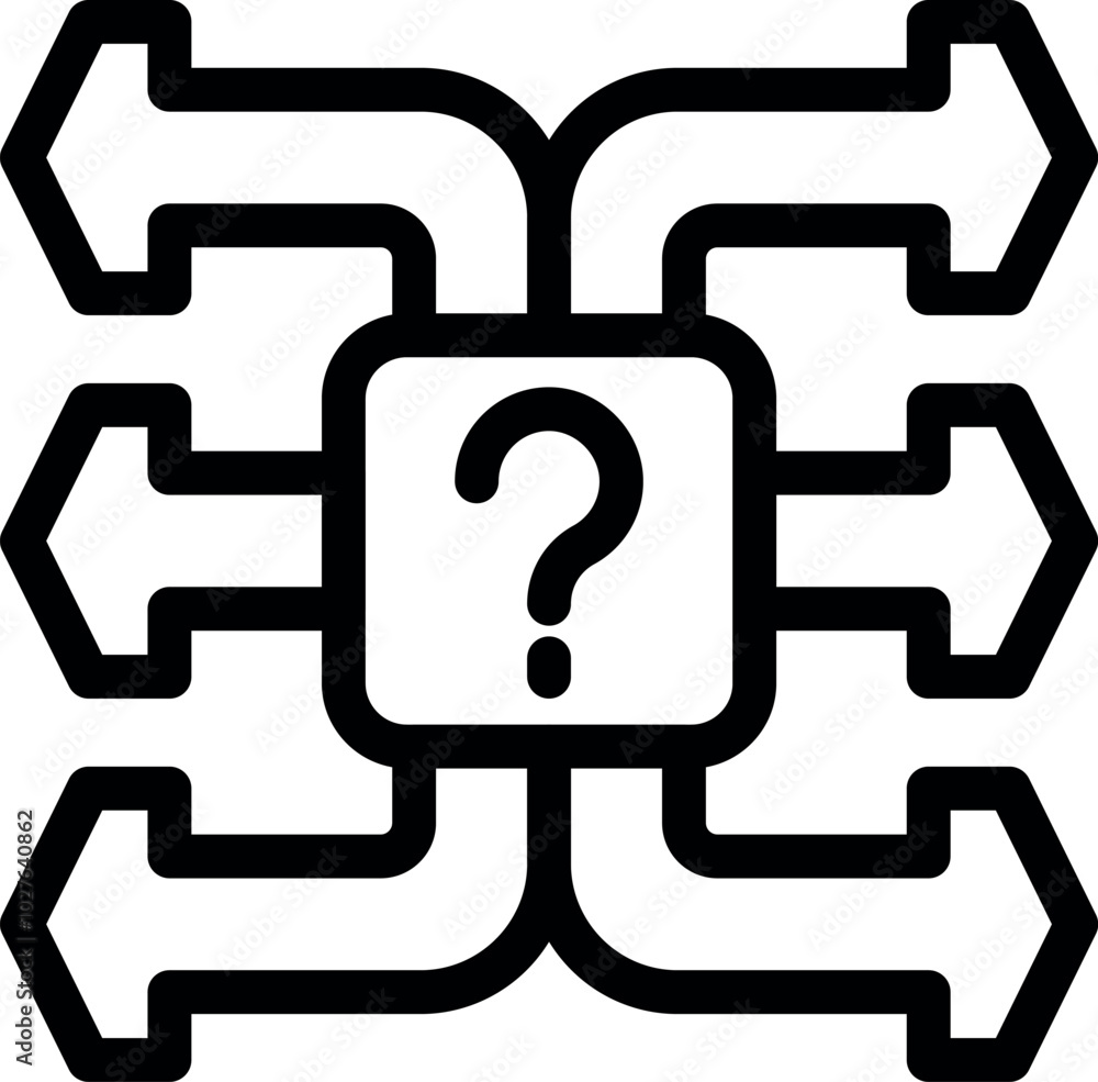 Poster question mark is surrounded by arrows pointing in different directions, symbolizing the challenges o