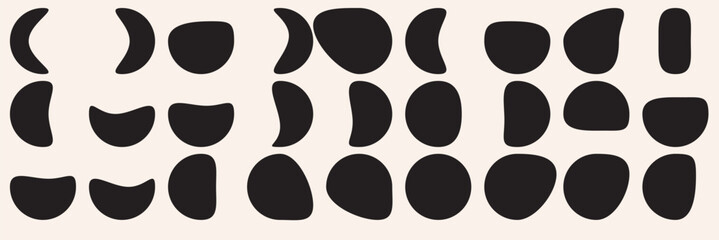 Modern liquid irregular blob shape abstract elements graphic flat style design fluid vector illustration set.